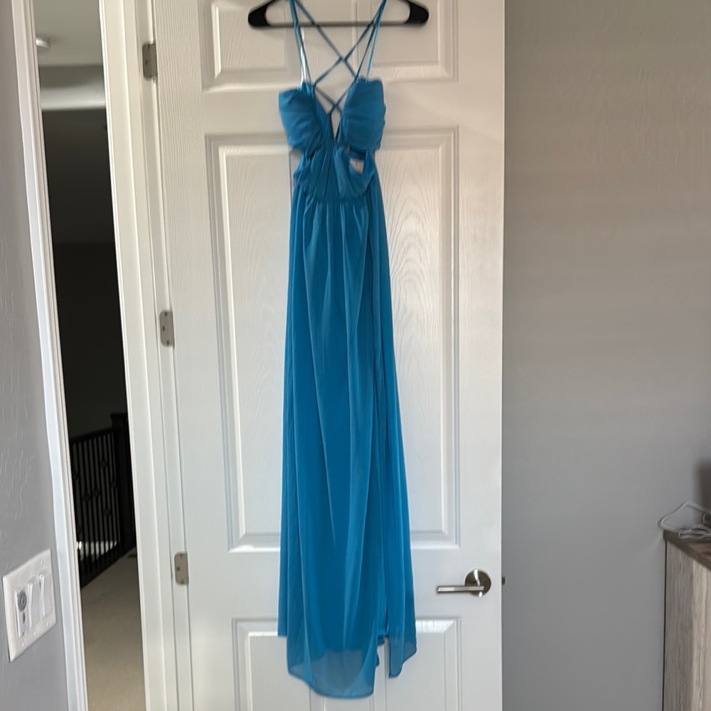 Elegant and Strappy Teal Blue Chiffon Maxi Dress